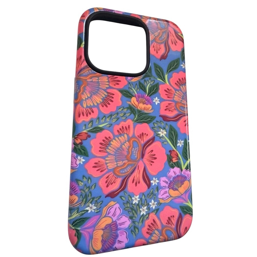 NEW iPhone 15 Pro case Bold Blue & Pink Floral Print periwinkle shock absorbing